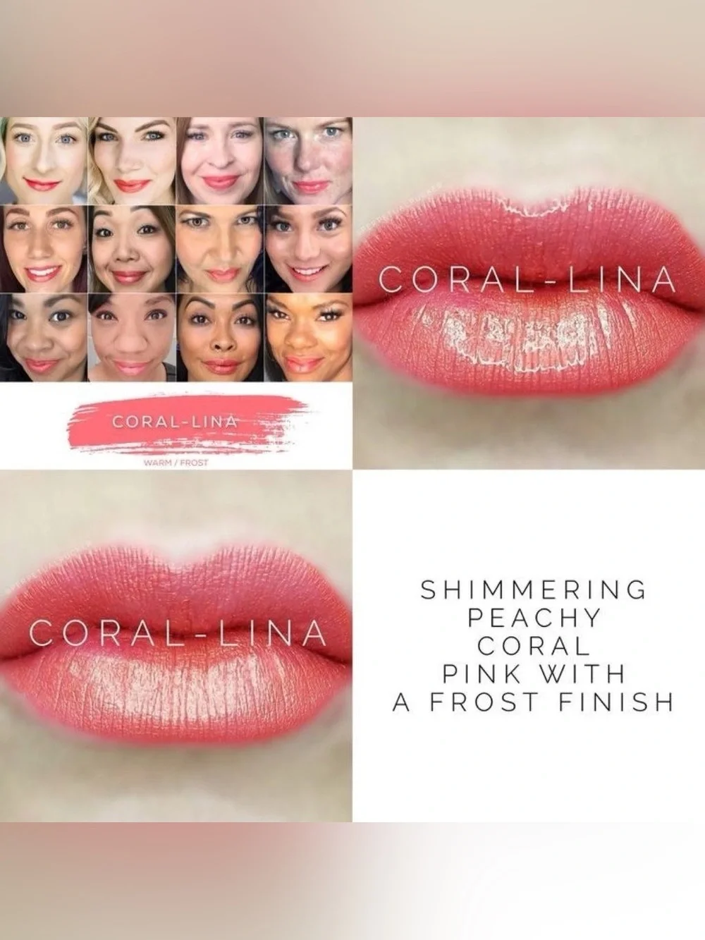 LipSense Coral-Lina Shimmering Peachy Coral Pink Lipstick